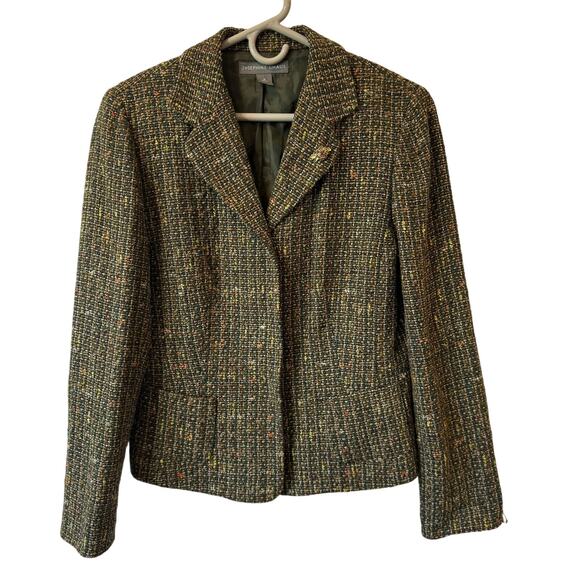 Josephine Chaus Tweed Green Wool Blend Elegant Flower Pin Jacket Preppy 10 - Picture 1 of 7